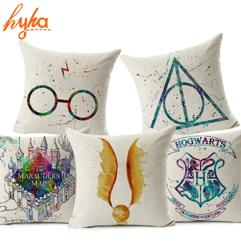 Hyha Harry Potter Cushion Cover Cotton Linen Goblet of