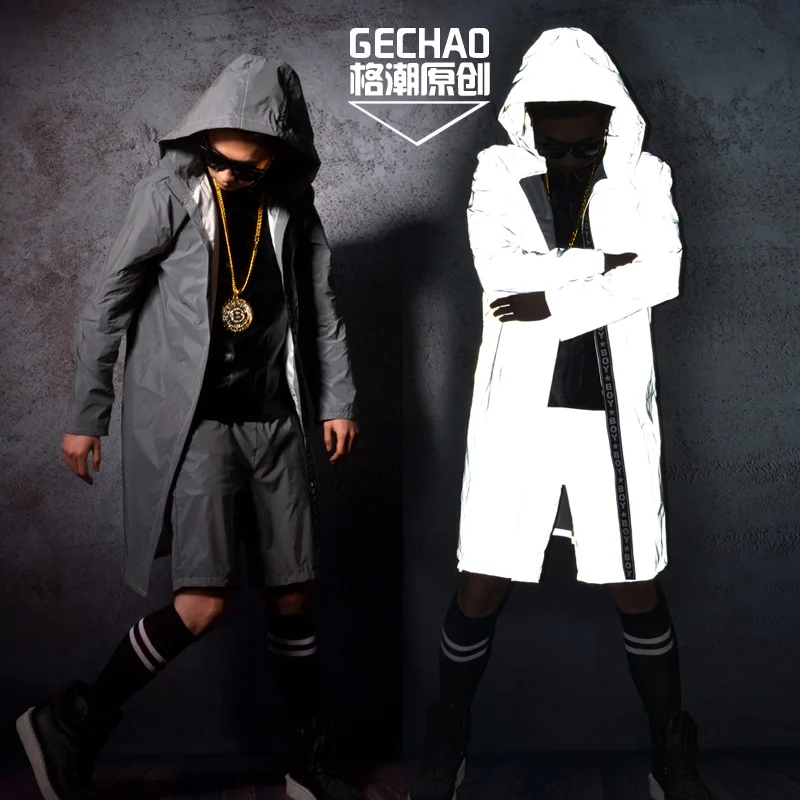 S-5XL Новая мужская одежда певица Мода Тонкий DJ светоотражающий эффект плащ пальто размера плюс костюмы