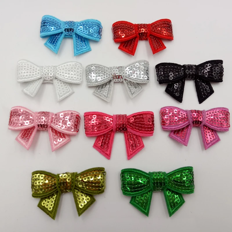 

20pcs/lot Mix colors Embroidery Sequin Bows Boutique Bow Knot Applique No Clip DIY Baby Hair Accessories