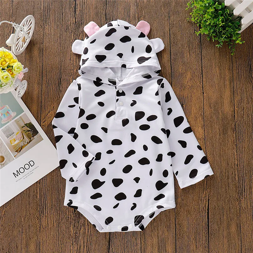 

Newborn Baby Girl Boy Long Sleeve Cow Print Ears Hoodies Romper Clothes Outfits Clothing winter Autumn baby clothes bulk30H