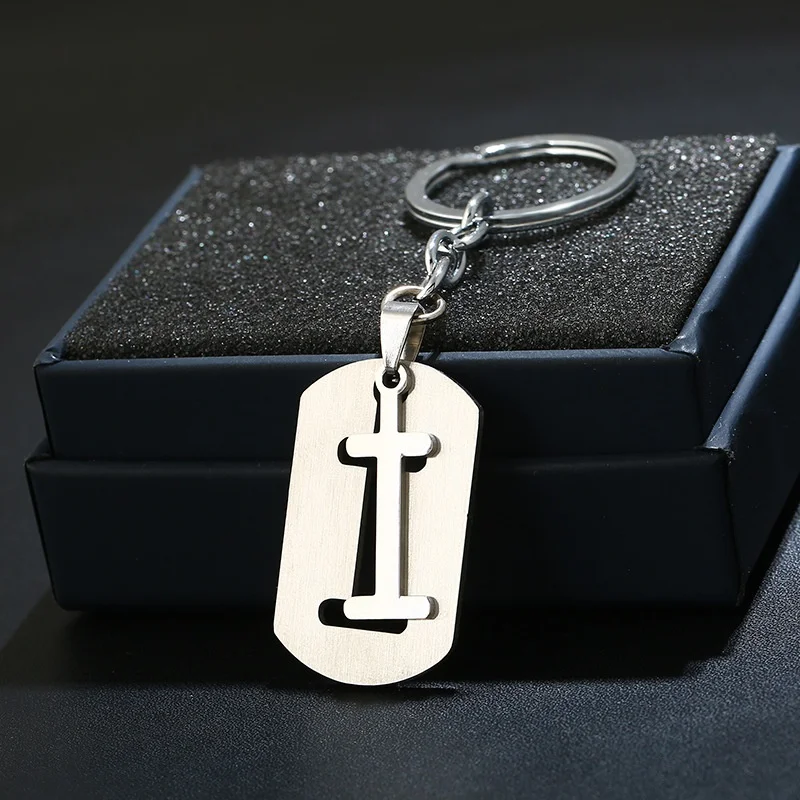 

Charm Bag Hang Car Keyring 26 Letters Key Rings Capital Letter Separable Stainless Steel Pendant Leather Keychains