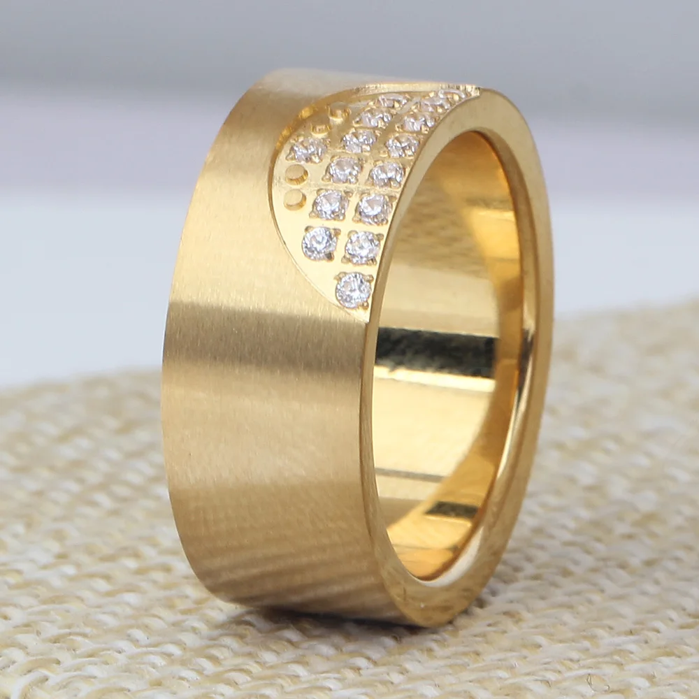 8 мм широкий золотой Цвет Нержавеющая сталь Белый CZ Циркон Настройка канала обручальное кольцо для Для женщин