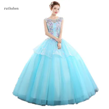 

ruthshen Ball Gowns Vestidos Para Blue Tiered Quinceanera Dresses 3D Handmade Flowers Prom dress Vestidos Debutantes 2018 New