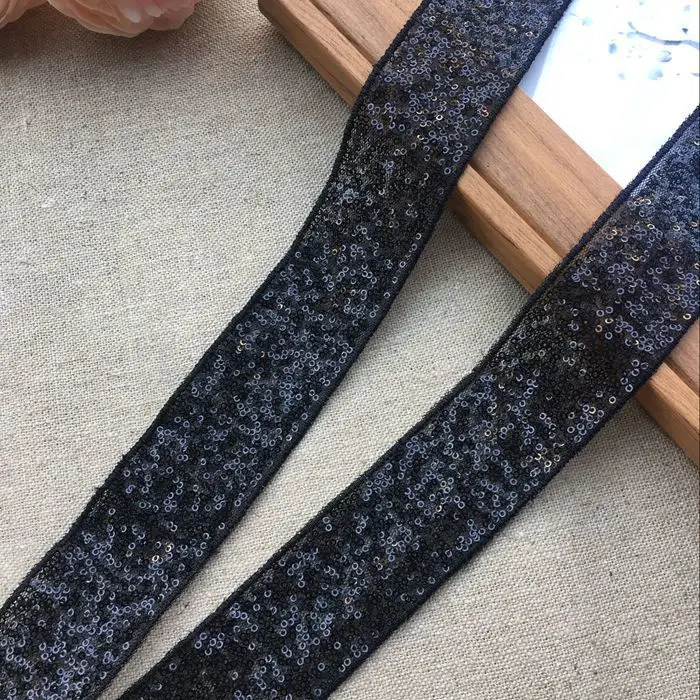 4 см широкие красивые блестки бисер кружевной отделкой лента платье Гипюр тканевая аппликация на одежде DIY шитье ручной работы Декор - Цвет: Black 1 yards