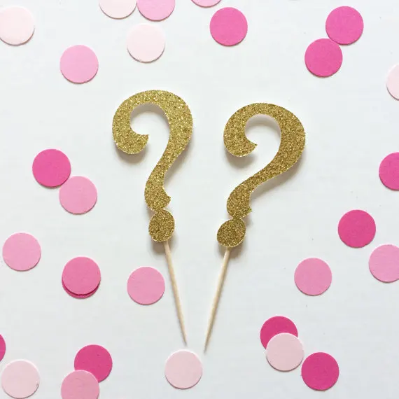 Glitter Gender Reveal Cupcake Toppers Question Mark Baby Shower