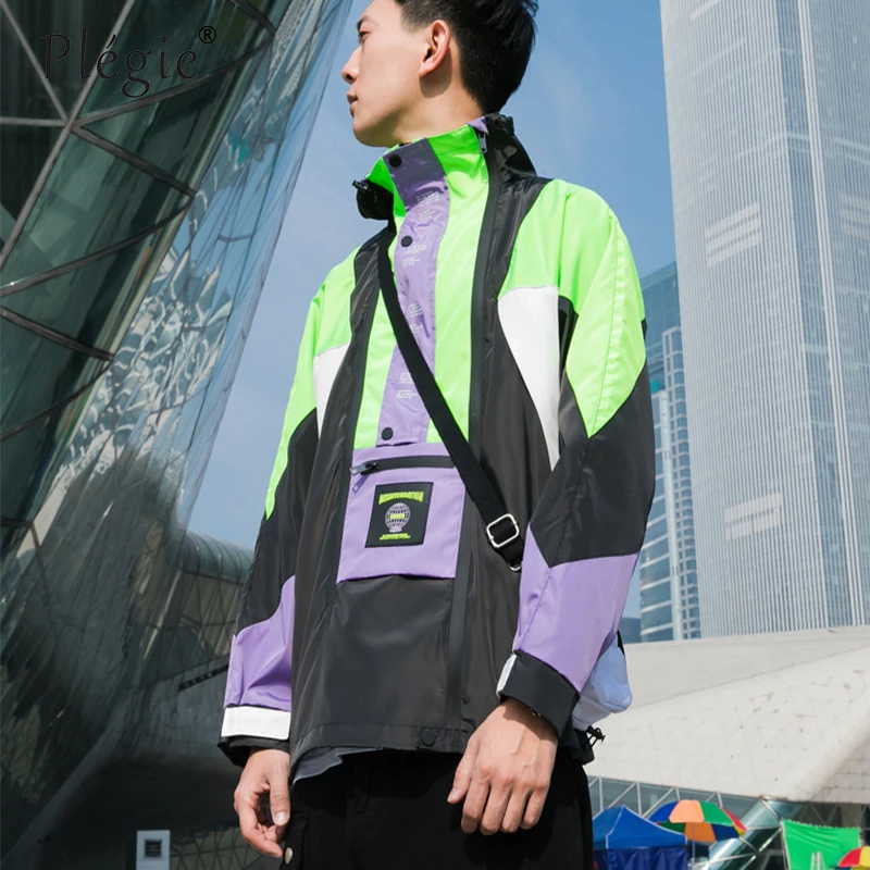 Plegie Harajuku Jacket Men HipHop Streetwear Retro Jacket Windbreaker Pocket Spring 2019 Vintage Color Block Track Jacket Zipper Plegie Harajuku Jacket Men HipHop Streetwear Retro Jacket Windbreaker Pocket Spring 2019 Vintage Color Block Track Jacket Zipper