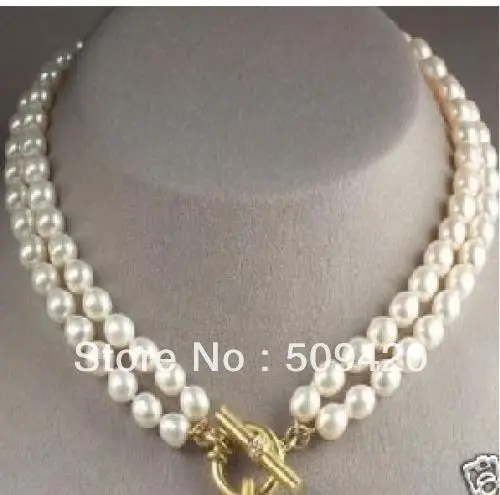 

Free Shipping >>>>>8-9mm DOUBLE STRAND GENUINE WHITE PEARL NECKLACE AAA