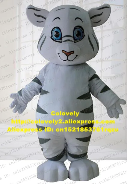 White Tiger Tigerkin Wildcat Wild Cat Mascot Costume Adult Cartoon Character Cheek Puffed Up Three Stripes On Each Ear zz4159 |