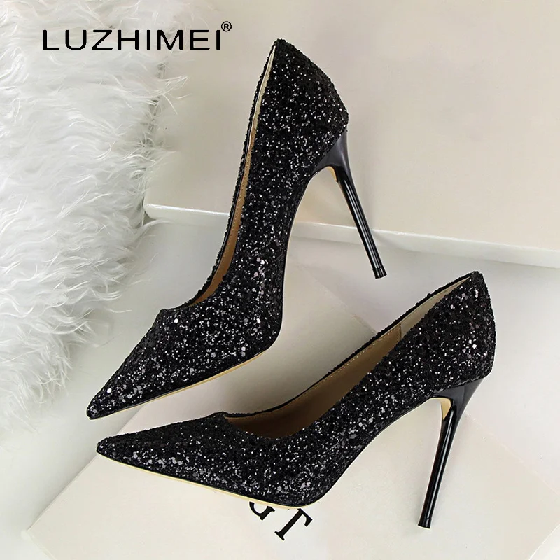 

2019 New Fashion Bling Sexy Evening Party Wedding Shinny Thin High Heel Shoes Women Sexy Luxury Shoes Women Pointed Toe Pumps