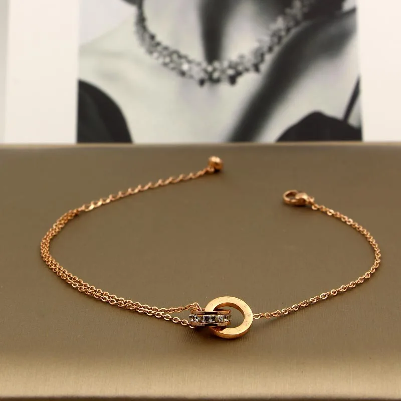 Модные Нержавеющая сталь розовое золото Цвет римскими цифрами лучше с украшением в виде кристаллов двойной круг браслет женские вечерние подарок