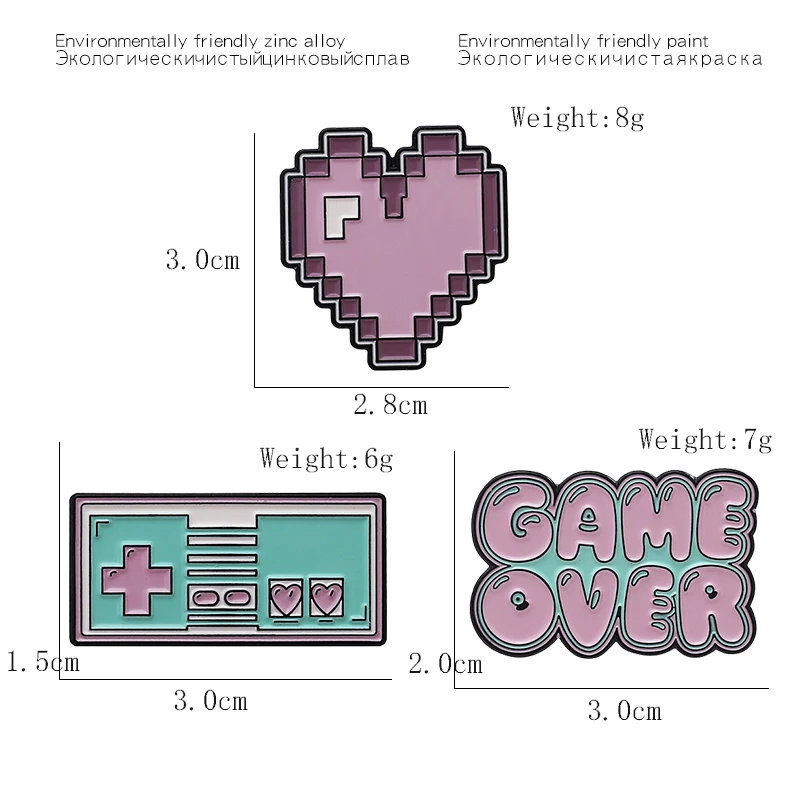 Розовая зеленая эмаль игровой автомат пиксель в форме сердца игра над булавками брошка мультфильм сумка рубашка Нагрудный значок-булавка на подарок для женщин мужчин