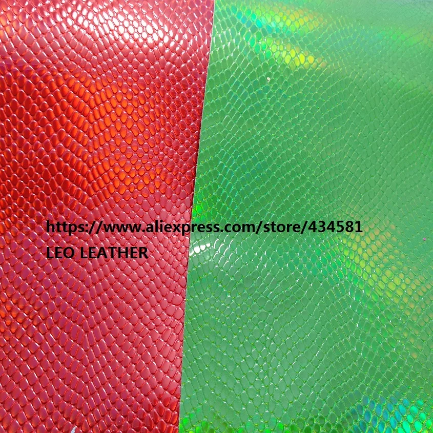 

2pcs 21x29cm Red and Green Iridecent Laser Snake and Python Grain PU Leather for DIY accessories 4S20