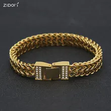 Для мужчин Нержавеющая сталь в стиле «хип-хоп» браслет цвета: золотистый, серебристый циркониевый 20 см длинная цепочка из звеньев браслеты Рождественский подарок Для мужчин ювелирные изделия