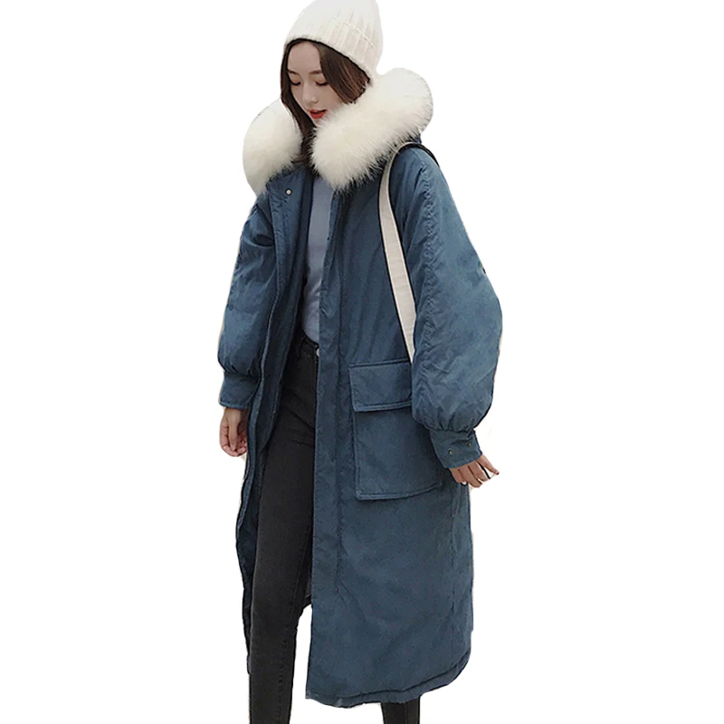

2019 New Fabric Women Winter Jacket Korean Style Hooded With Fur Collar Female Coat Loose Oversized Womens Parka Outwear