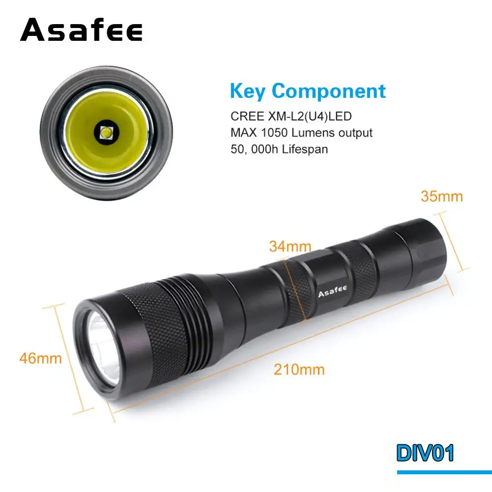 Professional Scuba Diving Flashlight Underwater Waterproof Torch XML L2 LED Dive Scuba Diving Light Underwater Flashlights