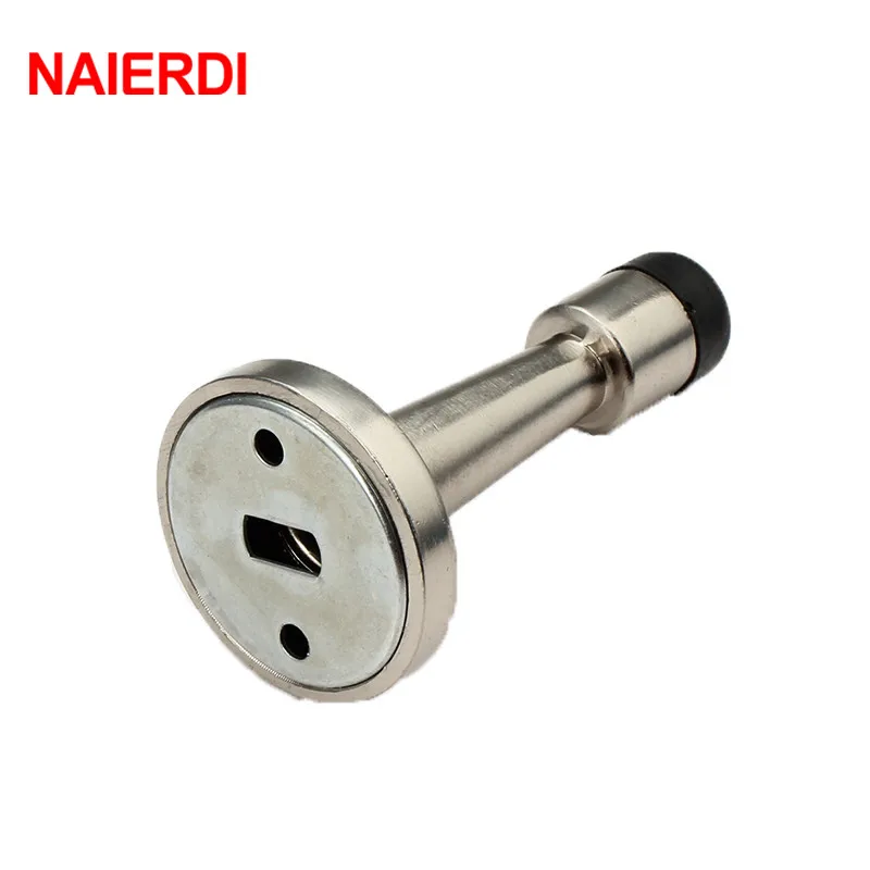 NAIERDI Zinc Alloy Sliver Wall Mounted Door Stop Stopper Rubber Holder Catch Floor Fitting With Screws For Bedroom Family Home