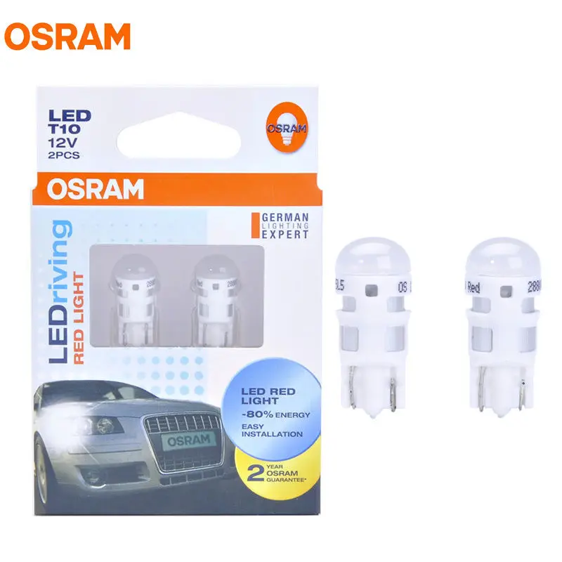 OSRAM T10 светодиодный 2880R W5W 12 в 1 Вт Красный светодиодный riving стандартный автомобильный Боковой габаритный фонарь, светильник указателя поворота, энергосберегающий для BMW Audi Pair