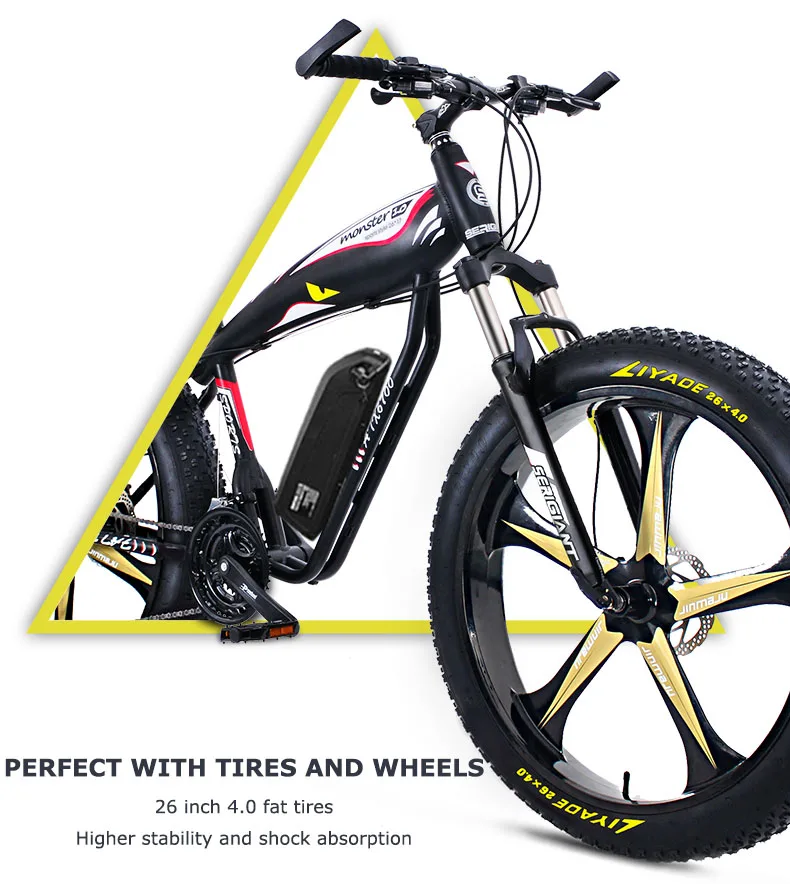 Discount 26inch Fat tire ebike 500W /1000W 48V15ah Li-ion snow electric mountain bicycle Hydraulic disc brake  lithium battery EBIKE 2