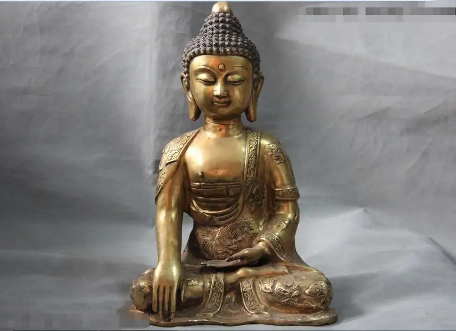 16 Tibet Buddhism Temple Copper Bronze Gild Dragon Sakyamuni Rulai Buddha Statue | Дом и сад