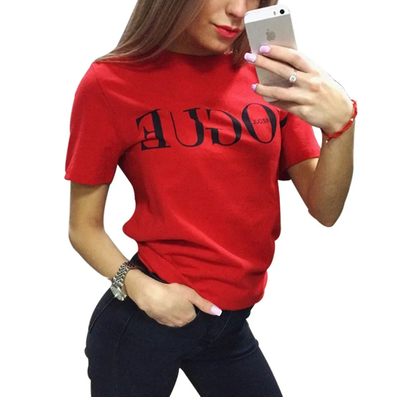 

Shirt Women Cotton 2019 Summer Tops Short Sleeve VOGUE Printed T-Shirt Casual Loose O-Neck Leisure Tees Shirts Camisetas Mujer