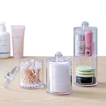 

XZJJA Transparent Double Layer Makeup Organizers Cosmetic Storage Box Desktop Cotton Swabs Cosmetic Make Up Organize Case
