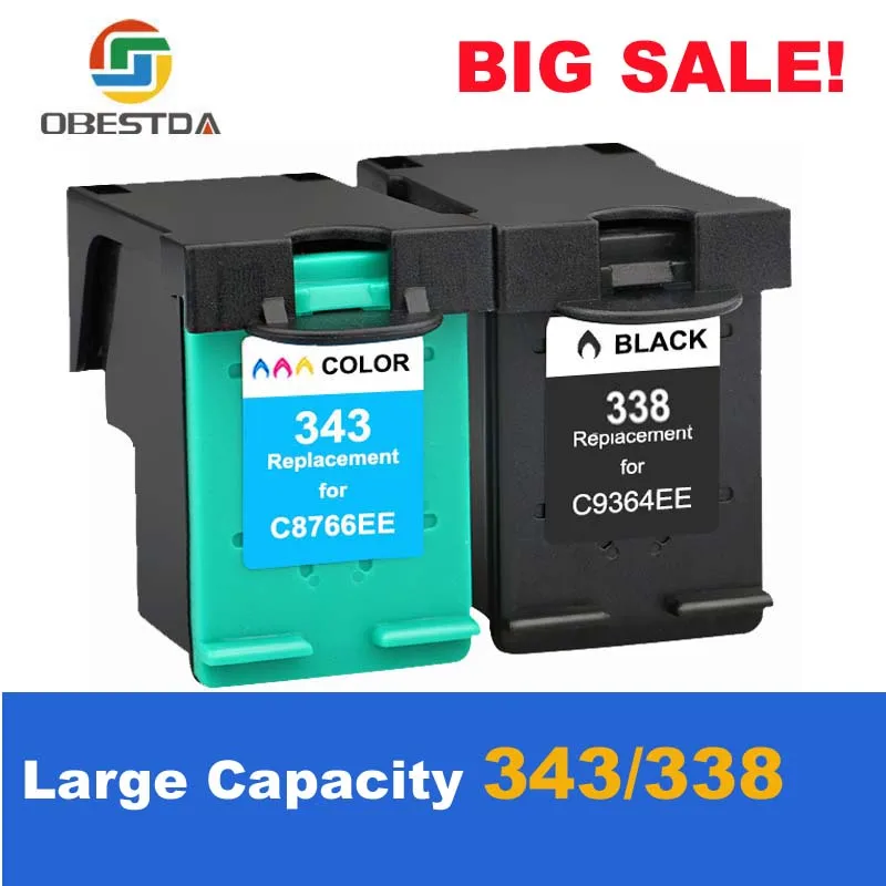 

Obestda 338 343 XL Remanufactured Ink Cartridge Replacement for HP 338 343 for HP Deskjet 5740 6520 6540 6840 Photosmart 8150