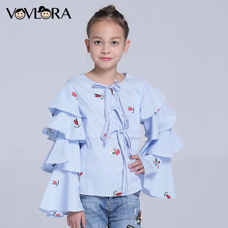 Children Blouses O-neck Woven Striped Gilrs Blouse Shirt Long Sleeve Floral Kids Clothes Spring 2018 Size 7 8 9 10 11 12 Years цена Children Blouses O-neck Woven Striped Gilrs Blouse Shirt Long Sleeve Floral Kids Clothes Spring 2018 Size 7 8 9 10 11 12 Years цены онлайн