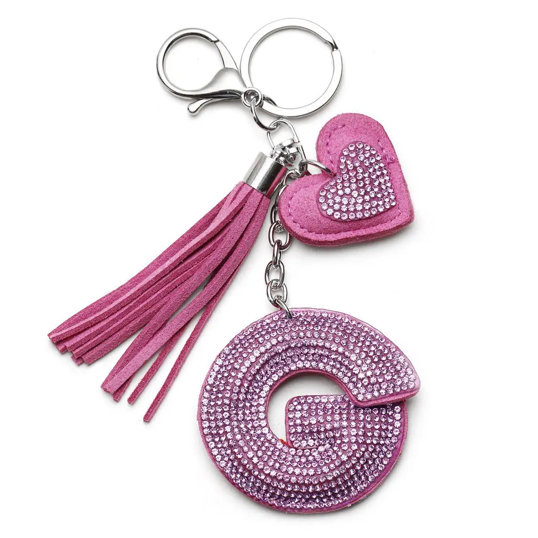 ZOSHI буква брелок для ключей с кожаными кисточками брелок, украшение серебряное кольцо с Стразы Письмо porte clef для женщин сумка кулон подарок - Цвет: purple g key chain