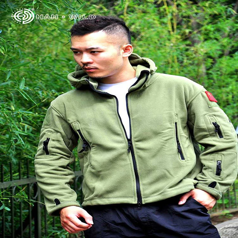 

HANWILD Outdoor Fleece Camping Jacket Men SWAT Thermal Breathable Lightweight Sports Tactical Hooded Fleece Jackets