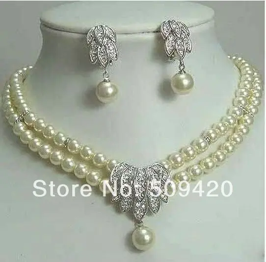 

Free Shipping>>>Fancy Bridal Jewellery Silver Pearl Necklace Earring set #@