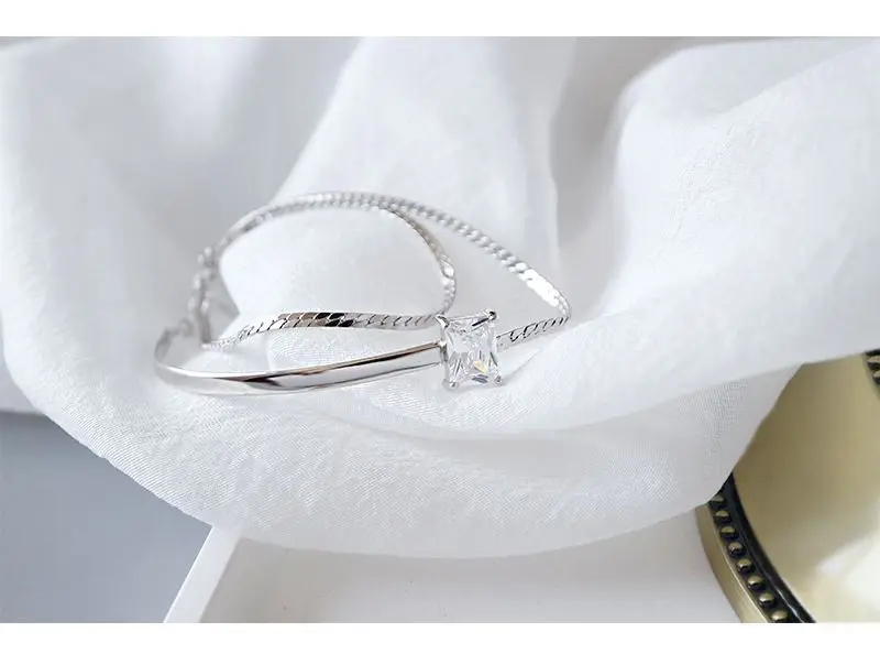 Silvology 925 стерлингового серебра двухслойные браслеты 4A квадратной формы с цирконом асимметричной цепочкой элегантные женские браслеты украшения для досуга