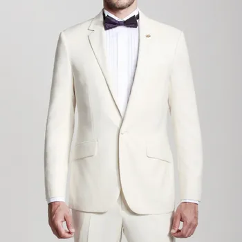 

Grooms Men Suit With Pants Slim Fit 2015 Custom Made ivory Business Mens Tuxedos ( jacket+Pants+tie)
