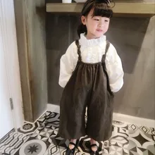 Коллекция года, комбинезон для маленьких девочек штаны с вышивкой винтажная корейская модная повседневная одежда с оборками, детская одежда