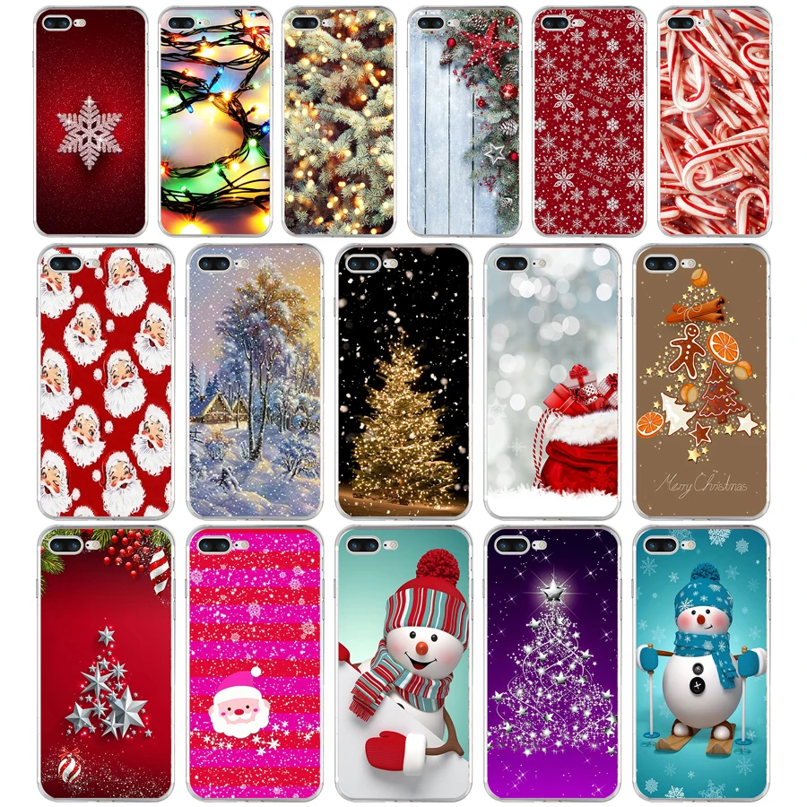 76Sd Happy New Year Merry Christmas Tree Snow Flakes Custodia Morbida In Silicone Tpu Per Custodia Apple Iphone 6 6S 7 8 Plus