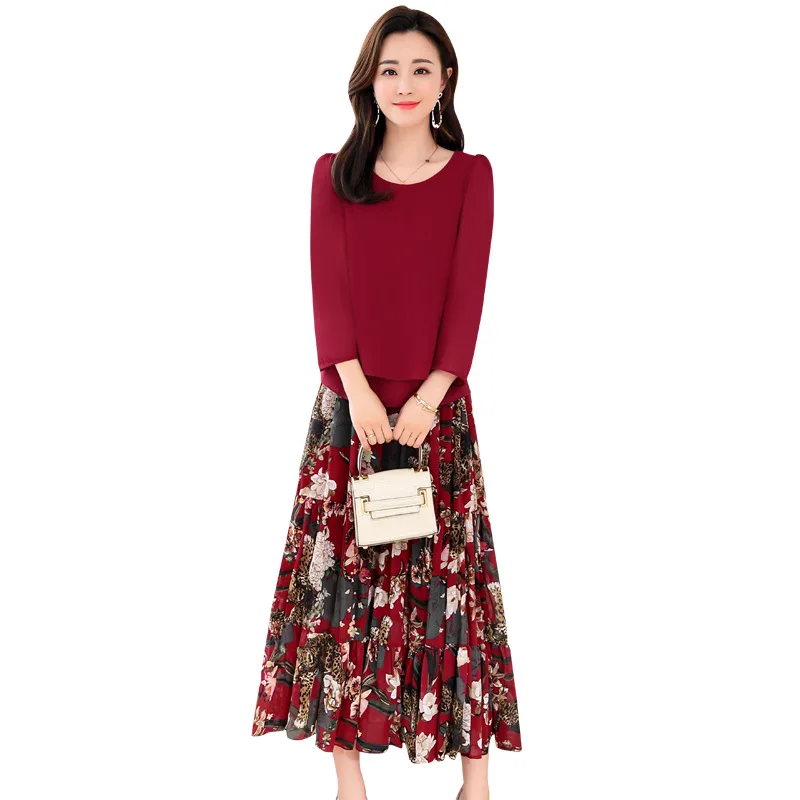 Fashion Chiffon Two Pieces Set Women 2019 Summer Print