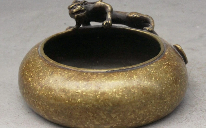

Rare China Pure Bronze Chi Dragon Beast Statue Incense Burner Censer Brush Wash