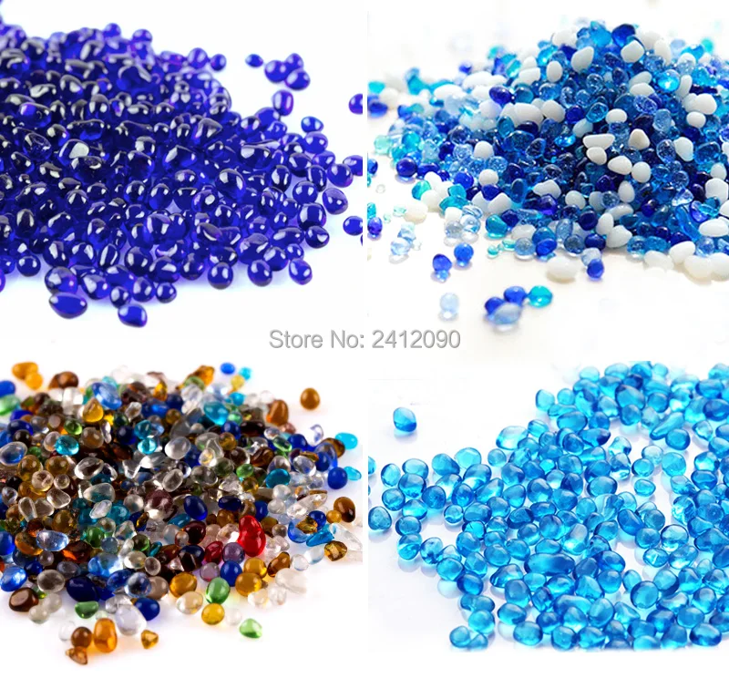 400g Berwarna Dekoratif Kaca Kelereng Kaca Bulat Beads Biru Batu