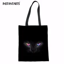 INSTANTARTS 3D черная кошка собака с животным принтом женская льняная большая сумка для покупок портативные прочные продуктовые сумки повседневные холщовые сумки