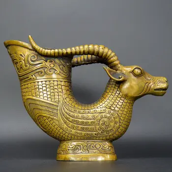 

Chinese old collection handwork bronze Goats wine cup statue