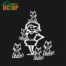 Sexy Lady And Five Cats Car Stickers Cartoon Vinyl Removable Window Decals Funny Car Styling New Design