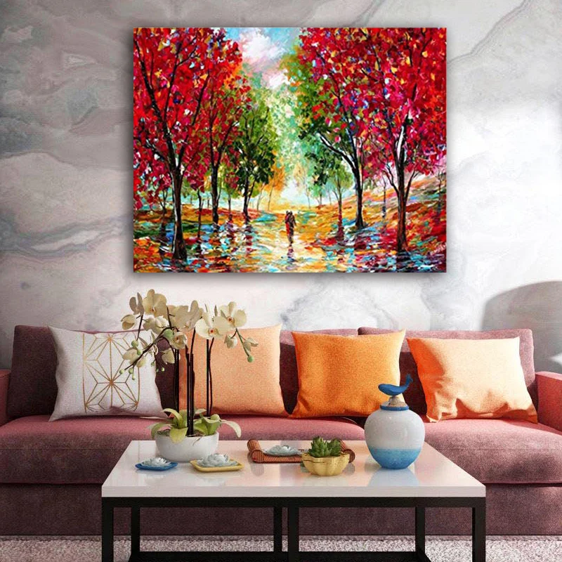 

DIY colorings pictures by numbers with autumn leaves picture drawing Relief painting by numbers framed Home