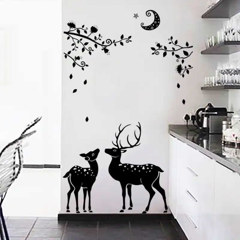 pegatinas decorativas de pared para ninos con diseno de silueta de arbol y vida de alce negro pegatinas decorativas para sala de estar calcomanias
