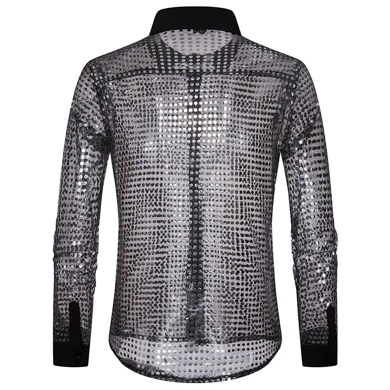 Skup Moda europejska męskie koszule w szkocką kratę jesienią i zimą brokat duży punkt ciała skala nocny sklep projekt męska koszula z długim rękawem