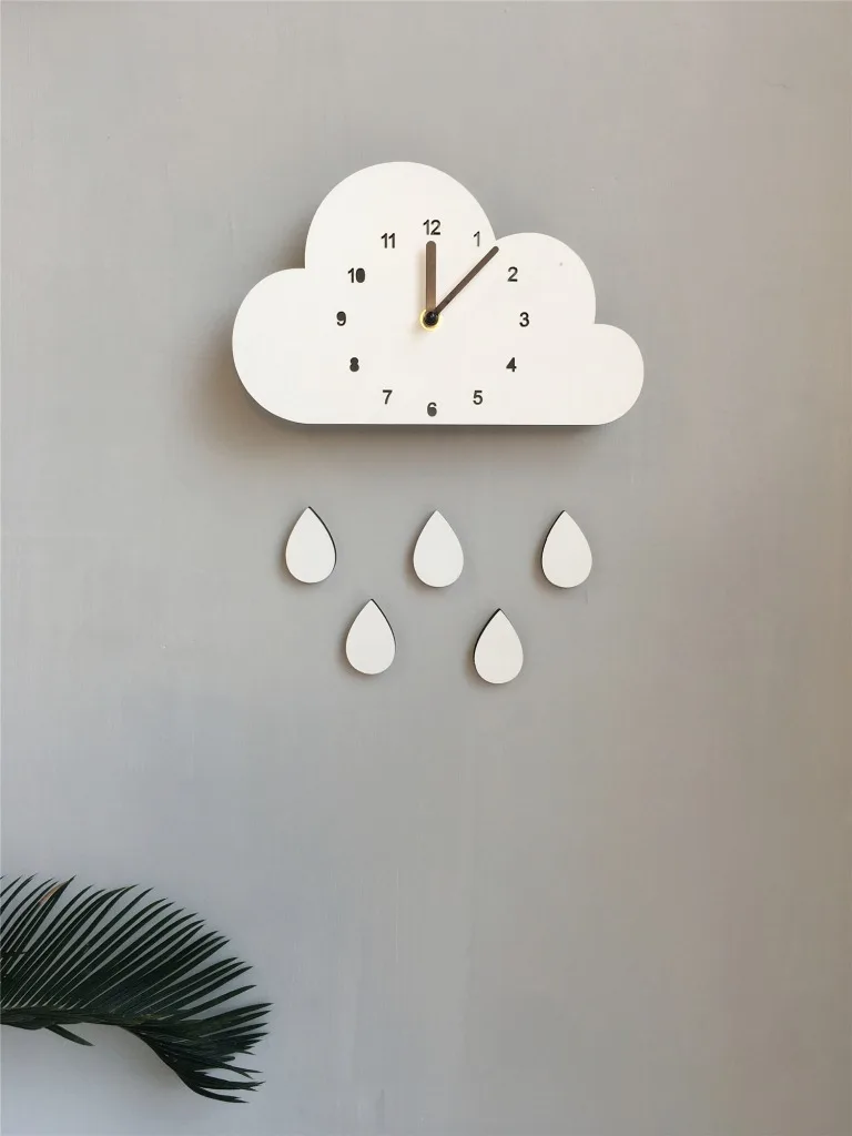 Online Nuevo estilo nórdico de madera nube gota reloj colgando de la pared decoración Scandinaivan estilo decoración de la pared, estilo nórdico, decoración para niños