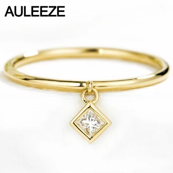 

AULEEZE Simple Movable Design Princess Cut Natural Diamond Wedding Ring 18k Yellow Gold Solitaire Diamond Ring For Women Jewelry