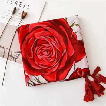 

KYQIAO women autumn spring luxury brand long rose floral head scarf bufanda mujer foulard femme Pashminas Sjaal Muslim Hijab