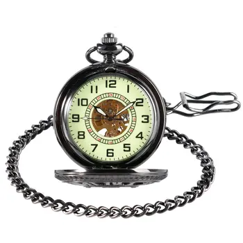 

Luxury Steampunk Black Hollow Mickey Mouse Arabic Numbers Mechanical Hand Wind Pocket&Fob Watches With Noctilucent