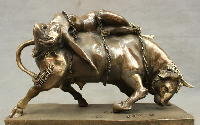 

S2628 15" Chinese Bronze Copper Nude Belle Statue Truss Bull Ox West Art Sculpture D0318