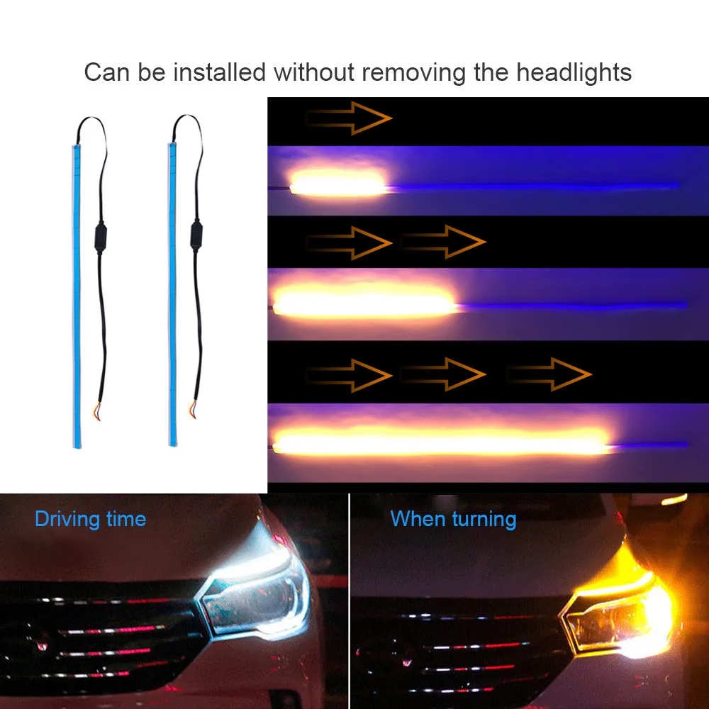 

2 Waterproof Car day light DRL LED Daytime Running Lights Turn Signal Guide Strip lamp for Headlight Assembly Dropshipping