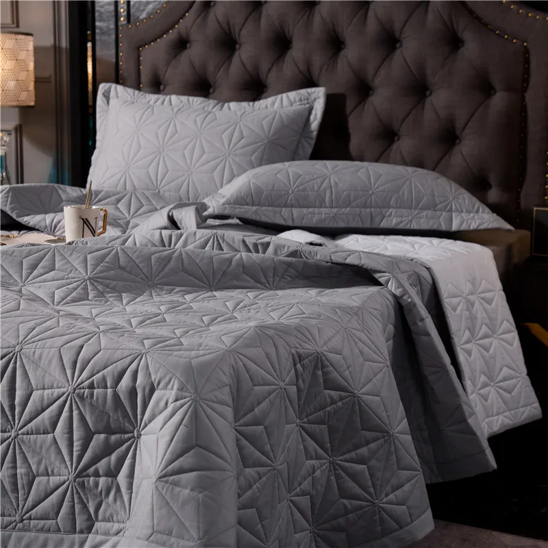 3 шт. серый комплект стеганого постельного покрывала подушки Shams ультра мягкие всесезонные хлопок двустороннее покрывало и покрывало на кровать